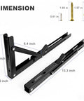 Rock Solid 16 Inch Folding Shelf Brackets Heavy Duty Steel Wall Mounts For Everyday Grind Drop Down Table Garage Kitchen Laundry Storage Solutions Black Two Pack dimensions of 6.4 inch and 15.3 inch shown