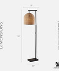 Coastal Modern Floor Lamp With Dark Bronze Base And Rattan Lampshade, Perfect For Bedroom, Living Room Or Home Office Lighting