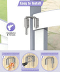 Installation steps for Built Tough Multi Angle Sliding Door Loop Lock for barn doors, aluminum patio U-bolt latch shown on fence.