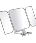 3 Way Foldable Travel Makeup Mirror With Built In Stand And Handle Ultra Clear Glass For Sharp Reflections Portable Silver Vanity Mirror