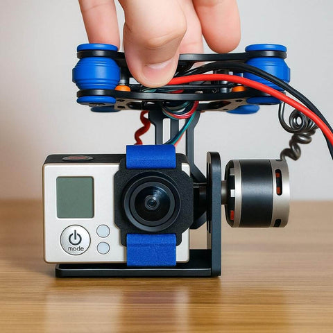 Low KV Brushless Gimbal Motor 2208 90KV With 3mm Shaft For 100 200g GoPro3 RC Quadcopter installed on camera rig
