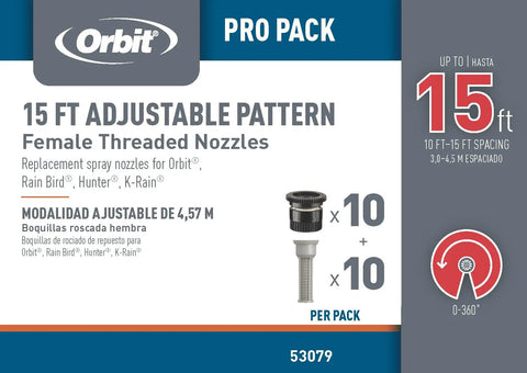 15 Foot Adjustable Pattern Sprinkler Nozzle Kit For Pop Up Irrigation Arc 0 To 360 Degrees Consistent Spray Replacement Nozzles 10 Pack