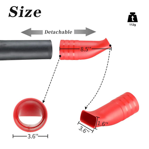 Red flat bend air nozzle for M18 Fuel leaf blower, 8.5 inches long, dimensions labeled, for 2724-20 and 2724-21 models.