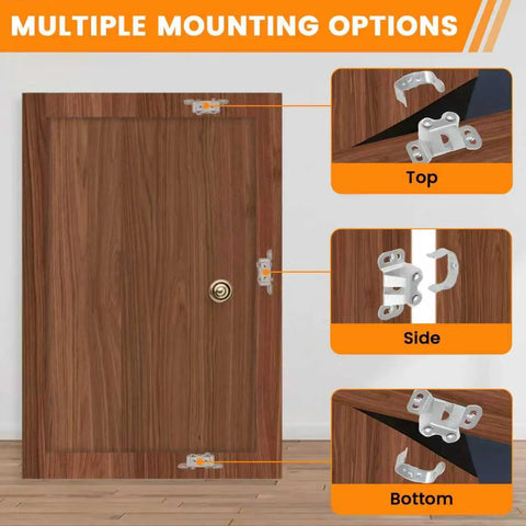 Six Pack Mobile Home Cabinet Door Catches Double Post Roller Latches with multiple mounting options shown on wood door