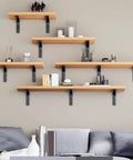 Rock Solid Metal L Floating Shelf Brackets In Matte Black Deliver Heavy Duty Corner Support with wooden shelves and decor.