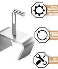 4 Pack 1-1/4 Inch Bed Frame Rail Clamps And Connectors Heavy Duty Zinc Plated Hardware shown with a detailed view of installation.