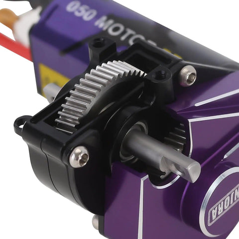 Close-up view of 50T Brushed Motor with Helical Gear Complete Transmission Upgrade for 1 to 24 SCX24 RC Crawler.