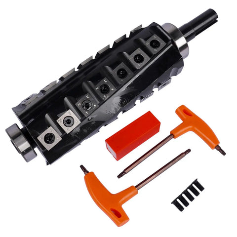 Badass Six Inch Spiral Cutter Head Replacement For Professional Jointer Work With Four Row Twenty Eight Carbide Inserts and tools.
