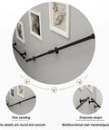 Heavy Duty Wrought Iron Stair Handrail With Galvanized Pipe Support Bar For Indoor Outdoor Hallway Ramp Bathroom Safety Grab Rail No Sweat Wall Mount Setup For Elderly Kids And Hella Sturdy Grip, stylish black handrail mounted on wall.