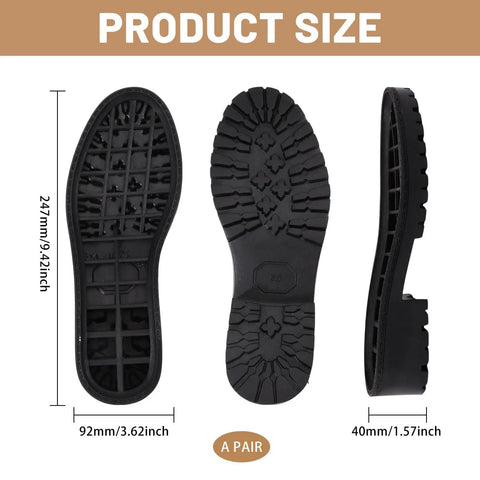 Women Leather Shoes Replacement Rubber Soles Full Out Non Skid Wear Resistant 1 Pair Black Outsole with Raised Grain Pattern