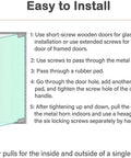 Diagram showing installation steps for Heavy Duty Sliding Barn Door Handle Wooden Push Pull Bar For Wood Doors on a glass door.