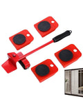 Ergonomic Furniture Lift Mover Tool Set With Non-Slip PVC Handles And Durable Steel Build For Heavy Sofa Lifting Without Back Strain Or Injury, red lifting tool and rollers.