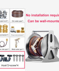 Straight Up Premium Stainless Steel Garden Hose Cart With Forty Meter High Pressure Thick Wall Hose quick connects and brass spray gun