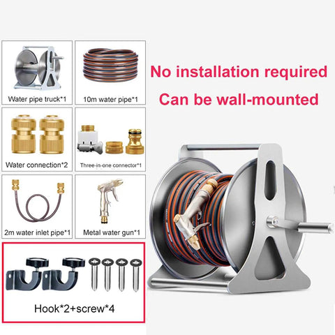 Straight Up Premium Stainless Steel Garden Hose Cart With Forty Meter High Pressure Thick Wall Hose quick connects and brass spray gun