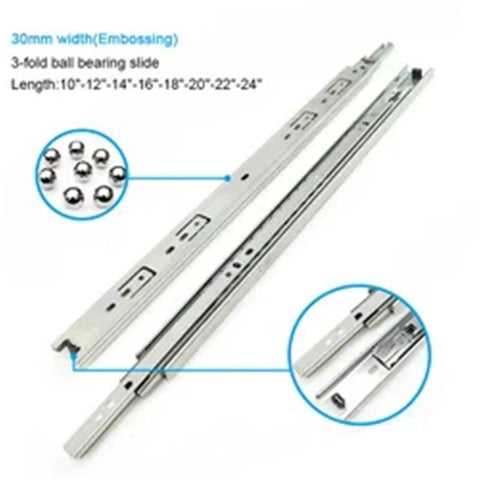 Powder Coated Kitchen Cabinet Drawer Slides 30mm Wide Beefed Up Roller Telescopic Rails For Smooth Glide Heavy Duty Self Locking