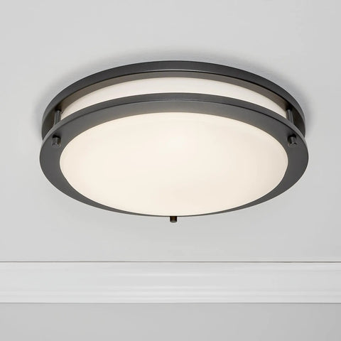 14 Inch LED Flush Mount Ceiling Light Fixture With 5 CCT Selectable 2700K To 5000K, Dimmable Indoor Round Kitchen Ceiling Light, 1900 Lumens, 90 Watt Equivalent, Black Finish, Easy Install