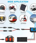 Diagram showing Beefy 10AWG SAE Solar Connector Cable Set With Male And Female PV Extension Wires connecting various applications.