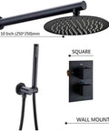 Slick Matte Black Shower Kit With 10 Inch Shower Head And Thermostatic Valve wall mounted with handheld shower and controls