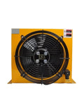 Front view of Beefy Hydraulic Air Cooler With 5800W Cooling Power, featuring black fan and yellow casing, for industrial applications.