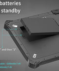 Badass Rugged Tablet With Kickass Dual Hot Swap Batteries, 12 Inch Windows 11 Pro Industrial Touchscreen, Intel N5100, 8 Gigabyte Ram, Built Like A Tank For Rough Job Sites And Heavy Duty Enterprise Ops showing two hot-swappable batteries.