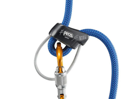 Verso Belay Device Crazy Light Climbing And Rappelling Gear for single half and twin ropes, 55 grams, grey with blue rope