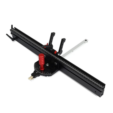 Professional 0 To 60 Degree Angle Miter Gauge With Extended Table Fence For Router Benches showing precision steel construction and flip lock.