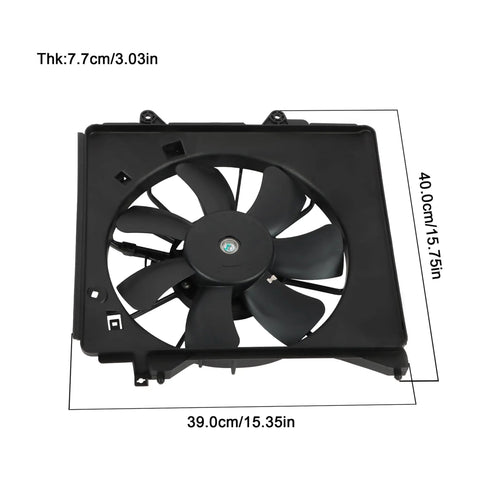 Direct Fit AC Condenser Cooling Fan Assembly Passenger Side Replacement For Honda Fit 2009 Through 2014 showing a high-speed fan.