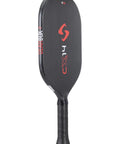 Side view of CX14H Hyper Red Pickleball Paddle With 8.0 Oz Weight Grip 3 And 5 Eighths Inch Longer Handle 14mm Stability Core SST Technology