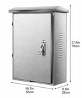 Kickass 304 Stainless Steel Outdoor EV Charger Box With Lockable Weatherproof Shield, wall mounted with dimensions 27.6x19.7x9.8 in.