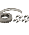 Super Cool Stainless Steel Hose Clamp DIY Kit With Adjustable Worm Gear Strap And Fasteners For Rust Proof Automotive Marine Pipe Repairs In Custom Silver Sizes, coiled and with fasteners