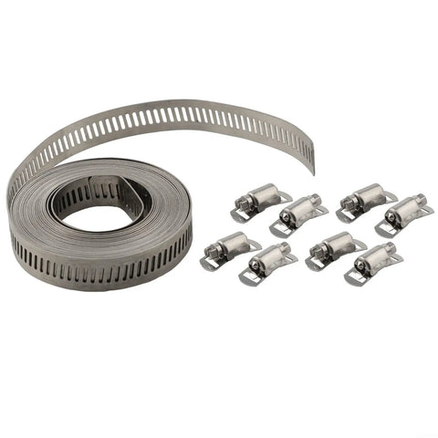 Super Cool Stainless Steel Hose Clamp DIY Kit With Adjustable Worm Gear Strap And Fasteners For Rust Proof Automotive Marine Pipe Repairs In Custom Silver Sizes, coiled and with fasteners