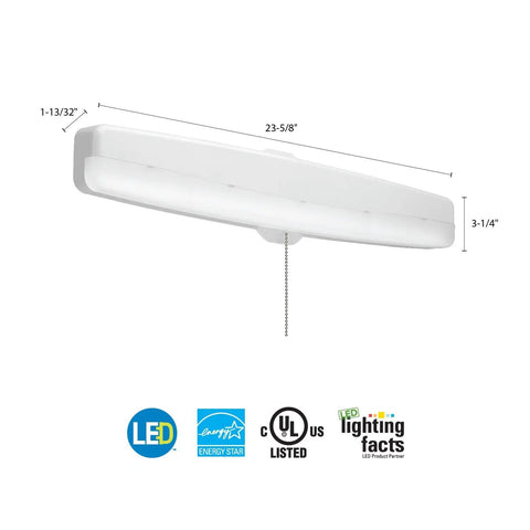 LED Flush Mount Closet Light With Pull Chain 24 Inch White 1220 Lumens Energy Star Certified 4000K Ultra Bright Ceiling Fixture