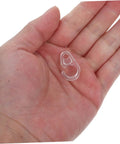Hand holding a clear plastic hook from the 40 Pack Plastic Curtain Hooks for Shower and Window Drapery, Silent Glide and Flexible Compatibility.