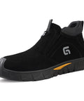Black Mid Cut Welding Boots For Men With Steel Toe Slip On Work Shoes Built Tough For Welders Indestructible Safety Boots Protective Footwear For Construction And Industrial Jobs ASTM Certified, side view