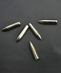 Five steel Wood Arrow Tips 74 Grain Field Points on black background, designed for 8mm shafts, durable and pro-grade for archery practice.