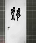 Removable Man And Woman Washroom Sign For Restroom Door Sticker on white door, black finish DIY wall decor in bathroom setting