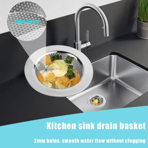 Universal Three In One Kitchen Sink Stopper Strainer Set With Stainless Steel Basket Drain Filter Perforated Sieve For Three And A Half Inch Drains Anti Clogging Easy Fit Keeps Water In Traps Scraps