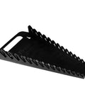 Portable Fifteen Wrench Organizer That Holds One Quarter Inch Through One And One Eighth Inch And Six To Twenty Millimeter Wrenches With Grab And Go One Hand Access And Quick Engagement Wall Mount Pegboard Or Cart Side Mount, black plastic construction with 15 slots.