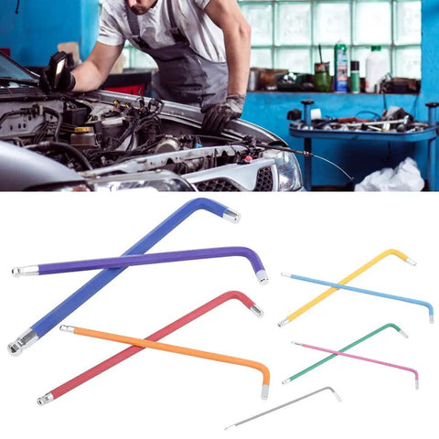 Get These Crv Steel Flat Head Hex Wrench Set With 10 Pieces That Rock On Deep Hole Screws For Car Motorcycle And Appliance Repair Jobs Using Smooth Metric Sizes From 1 To 10mm For Serious Gears. Color-coded CRV steel flat head hex wrench set in auto repair scene