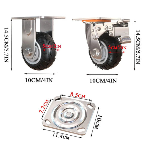 Built Tough 4 Inch Heavy Duty Rubber Casters Set Two Locking Swivel Wheels Plus Two Fixed Rollers Quiet Non Marking Industrial Casters For Workshop Carts And Heavy Hauler Setup