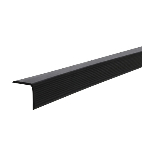 Black Vinyl Stair Nosing 36 Inch Edge Protector With Non Slip Tread For Residential Stairs Durable Trim To Guard Steps Cut To Length Install With Adhesive Sold Separately, side angle view