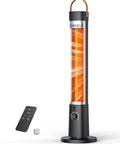 Cozy Up Your Patio With This 1500W Infrared Outdoor Heater With Remote 60 Degree Oscillation 9 Heat Levels 9 Hour Timer Tip Over And Overheat Protection Safety Lock Great For Garage Porch Outdoor Office Use Black in black with remote and timer, ideal for outdoor heating.