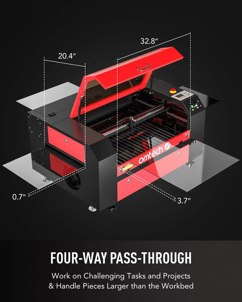 60W CO2 Laser Engraver With LightBurn 28 By 20 Inch Engraving And Cutting Machine four-way pass-through open lid view
