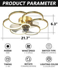 Dimmable Speed Adjustable Ceiling Fan With Light And Remote Control Acrylic Modern Smart Fan Light 60W Luxury Gold Finish diagram