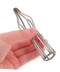 Hand holding Stainless Steel Peking Duck Keeping Tool For Even Cooking, Multi Use Grilling Rack And Supporter, close-up view