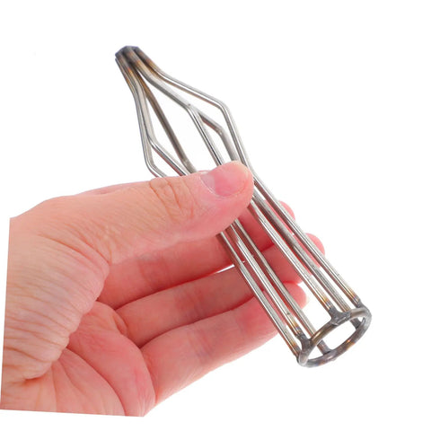 Hand holding Stainless Steel Peking Duck Keeping Tool For Even Cooking, Multi Use Grilling Rack And Supporter, close-up view