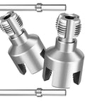 Two Pack Dual Function Pipe Threading Tool Set For Internal And External Threads On PVC And Plastic Tubes, Carbon Steel Build, Drill Compatible, two threading heads