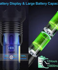 Rechargeable LED Flashlight Beast Mode Brightness 90000 Lumen Tactical Zoomable Flashlight battery display and capacity