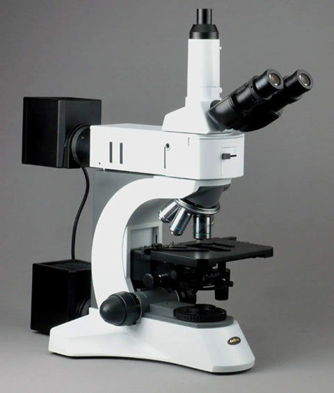 Episcopic And Diascopic Trinocular Metallurgical Microscope With Infinity Plan Achromatic Optics Nine Magnification Settings Up To 2500X 100W Halogen Illumination For Epi And Transmitted Light Pro Grade Lab Tool For Materials Analysis, side view