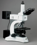 Trinocular Metallurgical Microscope With Episcopic And Diascopic Viewing, Pro Grade Optical System, Seven Magnification Settings Up To 2000X, Infinitive Plan Achromatic Optics, 100W Epi And Transmitted Halogen Illumination, Lab Ready white lab microscope with binocular head and stage